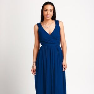 Floor Length Blue Wrap Dress